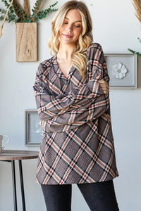 Heimish Plaid Exposed Seam V-Neck T-Shirt - Brittney MADE