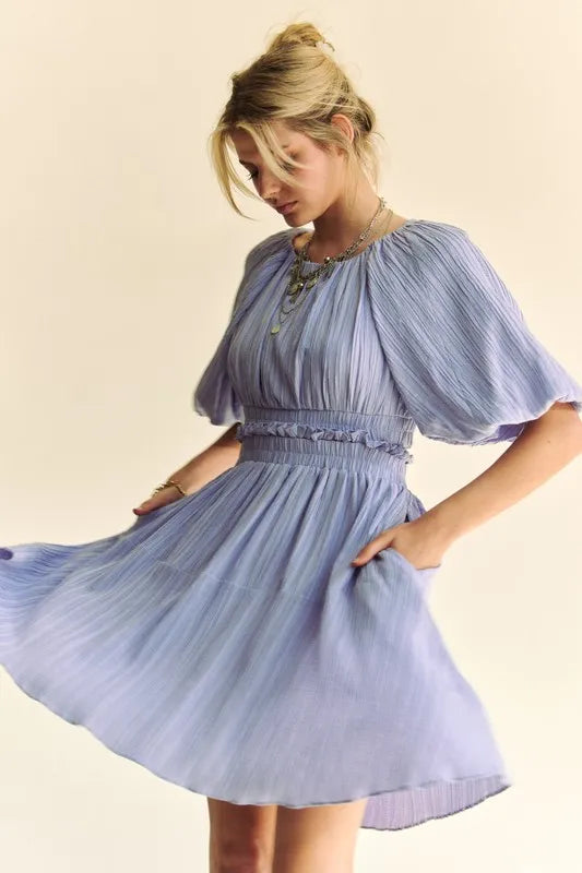 Davi & Dani Back Button Puff Sleeve Mini Dress - Brittney MADE