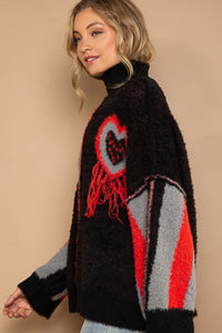 POL Turtleneck Color Block Fringe Detail Sweater - Brittney MADE