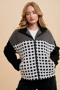 Annie Wear Plaid Zip Up Drop Shoulder Sherpa Jacket - Brittney MADE