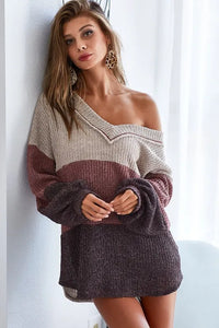 BiBi Color Block Out Stitching V-Neck Knit Top - Brittney MADE
