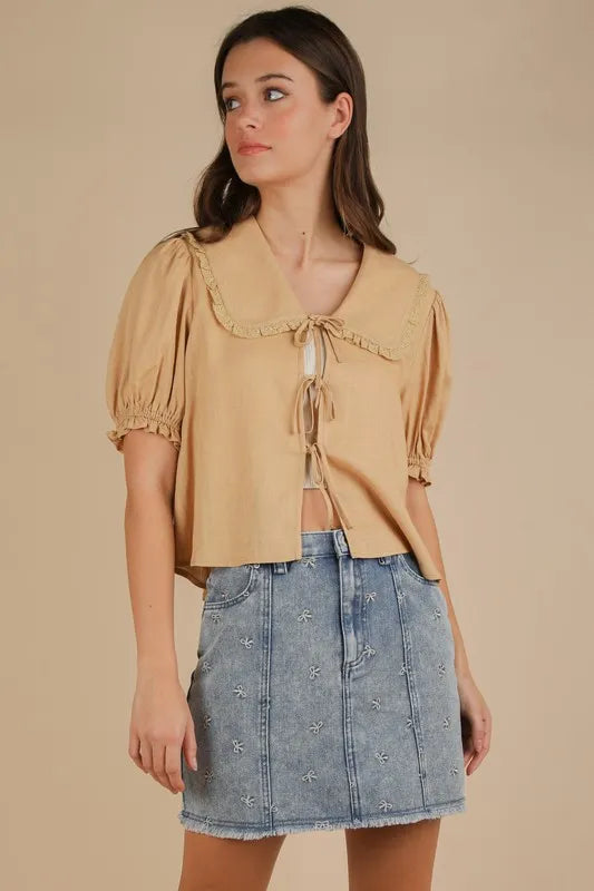 VERY J Bow Printed Casual Denim Mini Skirt - Brittney MADE