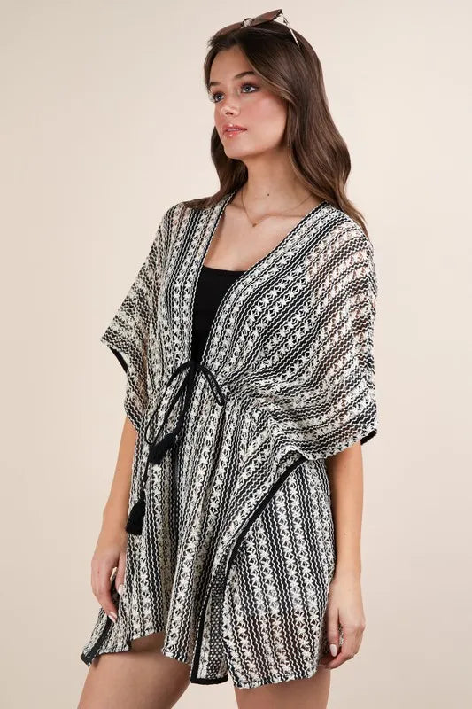 VERY J Striped Poncho Boho Cardigan - Brittney MADE