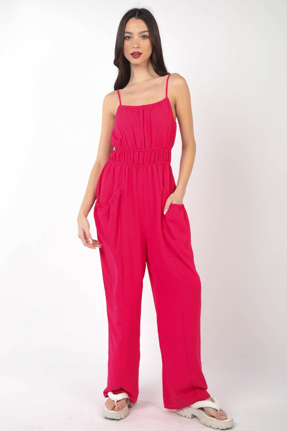VERY J Pintuck Detail Woven Sleeveless Jumpsuit - Brittney MADE