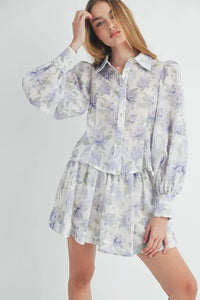 MABLE Floral Print Button Down Blouse and Mini Skirt Set - Brittney MADE