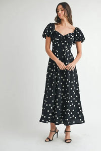 MABLE Polka Dot Puff Sleeve Midi Dress - Brittney MADE