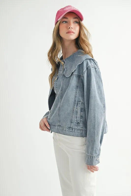 MABLE Scallop Peter Pan Collar Denim Jacket - Brittney MADE