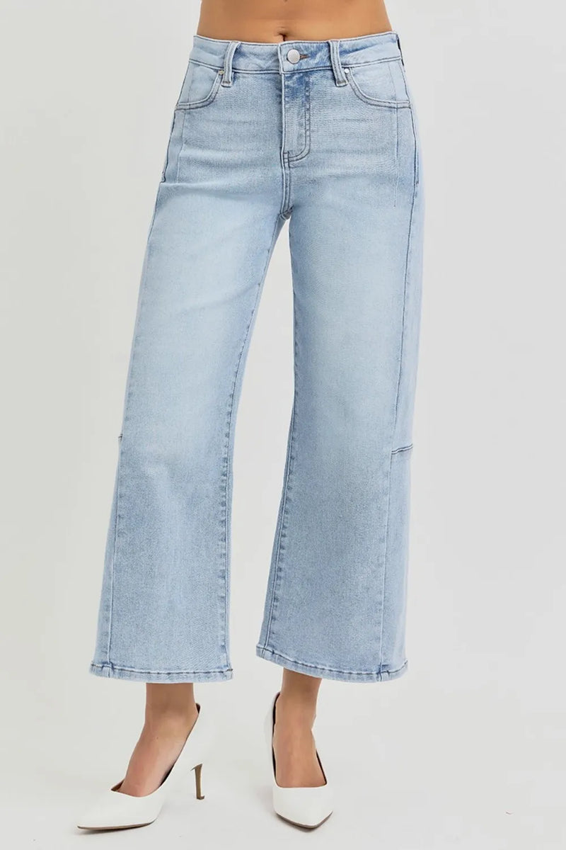 RISEN Full Size High Rise Seamed Detail Wide Leg Crop Jeans - Brittney MADE