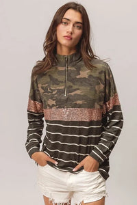 BiBi Camouflage French Terry Knit Top - Brittney MADE