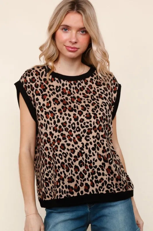 Haptics Leopard Print Dolman Cap Sleeve Knit Top - Brittney MADE