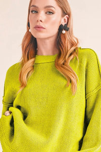 Aemi+Co Ribbed Hem Exposed Seam Round Neck Sweater - Brittney MADE