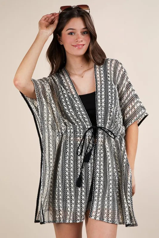 VERY J Striped Poncho Boho Cardigan - Brittney MADE