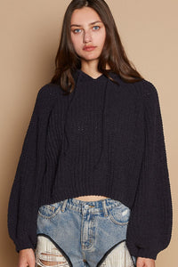POL Back Open Slit Balloon Sleeve Crop Hooded Sweater - Brittney MADE