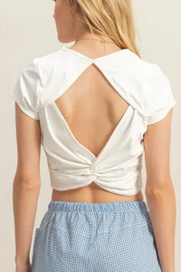 HYFVE Cutout Twisted Back Round Neck Short Sleeve T-Shirt - Brittney MADE