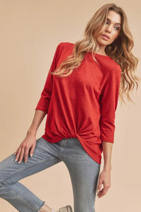 Aemi + Co Twist Front Round Neck 3/4 Sleeve T-Shirt - Brittney MADE