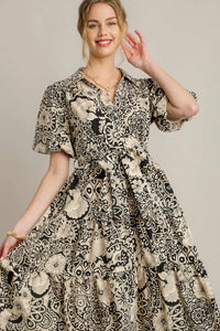 Umgee Full Size Mixed Print A-Line Tiered Midi Dress Plus Size - Brittney MADE