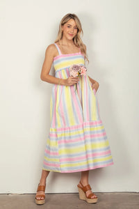 VERY J Striped Woven Smocked Midi Cami Dress - Brittney MADE