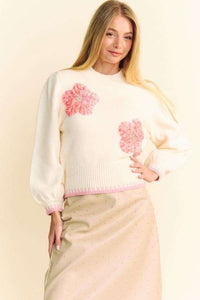 Davi & Dani Flower Patch Fuzzy Mock Neck Sweater - Brittney MADE