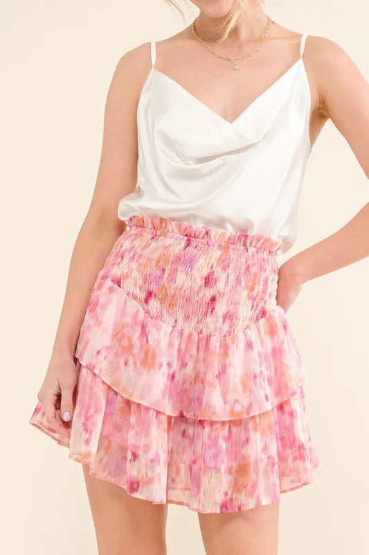 And The Why Printed Lurex Smocked Waist Tiered Skort - Brittney MADE