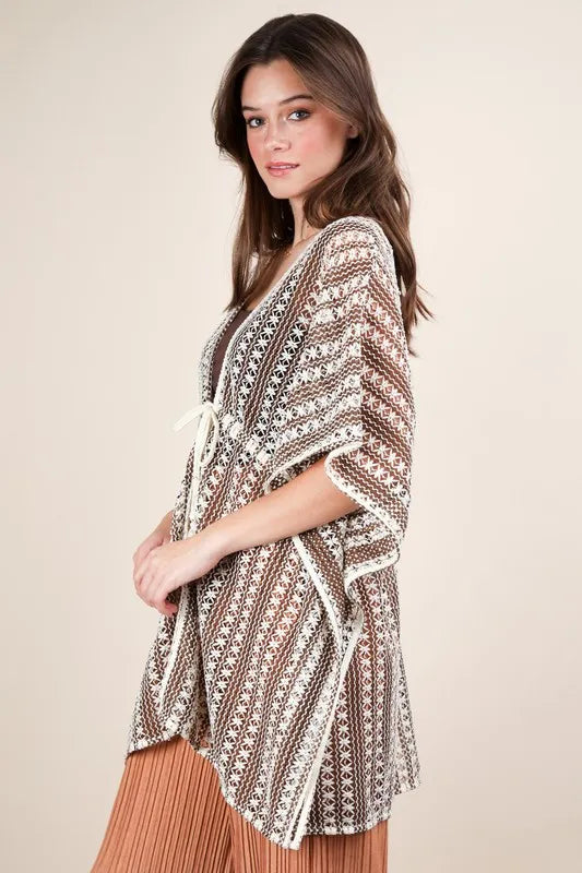 VERY J Striped Poncho Boho Cardigan - Brittney MADE