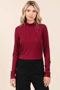 Mittoshop Mock Neck Rib Knit Long Sleeve Crop Top - Brittney MADE