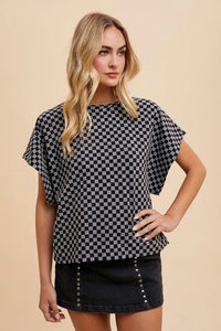 Annie Wear Checkered Round Neck Short Sleeve T-Shirt - Brittney MADE