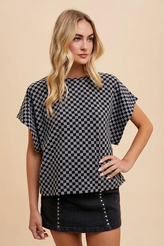 Annie Wear Checkered Round Neck Short Sleeve T-Shirt - Brittney MADE
