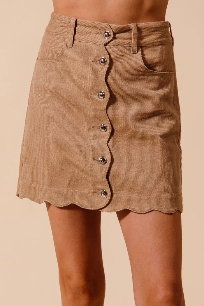SO ME Scallop Buttoned Front Corduroy Mini Skirt - Brittney MADE