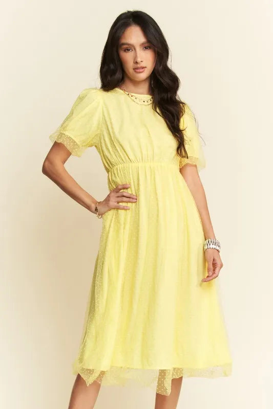Davi & Dani Mesh Puff Short Sleeve Midi Dress - Brittney MADE