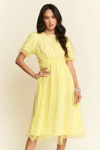 Davi & Dani Mesh Puff Short Sleeve Midi Dress - Brittney MADE