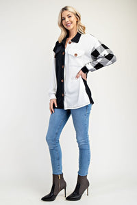 Celeste Full Size Plaid Contrast Button Up Shacket - Brittney MADE