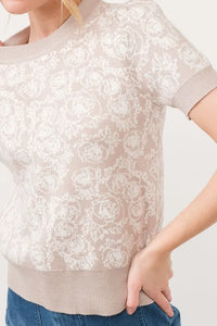 And The Why Short Sleeve Rose Pattern Knit Top - Brittney MADE