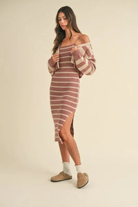 MABLE Stripe Crop Cardigan and Bodycon Dress Sweater Set - Brittney MADE