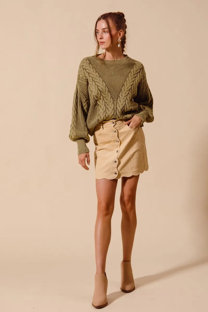 SO ME Scallop Buttoned Front Corduroy Mini Skirt - Brittney MADE