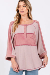 SAGE + FIG Star Applique Patch Exposed Seam Waffle Knit Top - Brittney MADE