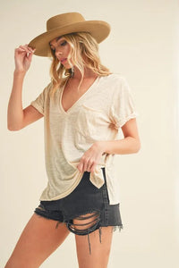Aemi + Co Side Slit V-Neck Short Rolled Sleeve T-Shirt - Brittney MADE