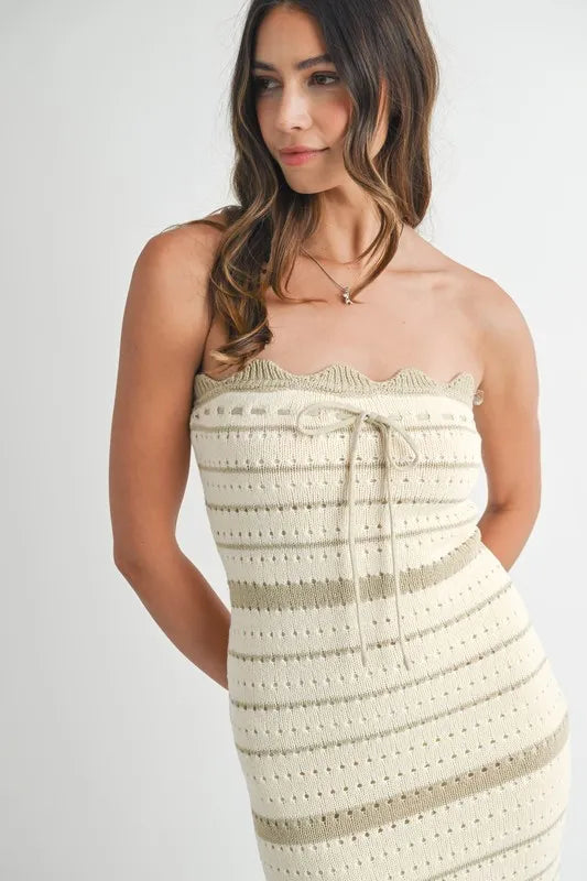 MABLE Contrast Striped Crochet Knit Midi Dress - Brittney MADE