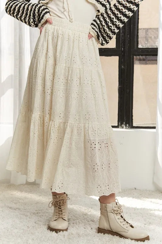 ADORA Elastic Waistband Tiered Midi Skirt - Brittney MADE