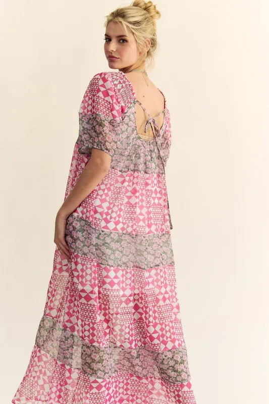 Davi & Dani Multi Floral Square Neck Puff Sleeve Maxi Dress - Brittney MADE