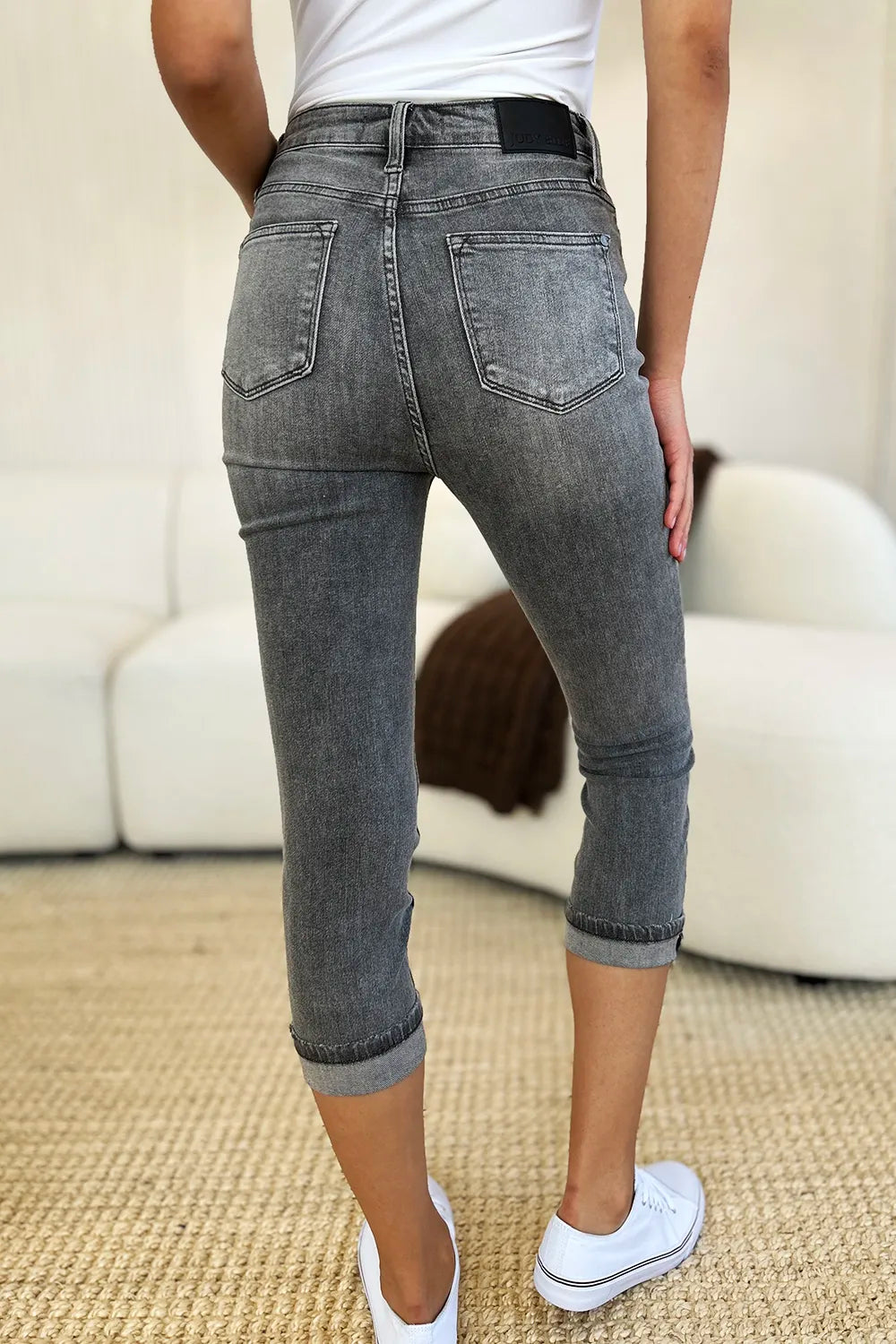 Judy Blue Full Size Button Fly High Waist Cuffed Capris - Brittney MADE