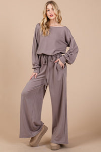 Ces Femme Boat Neck Long Sleeve Drawstring Jumpsuit - Brittney MADE