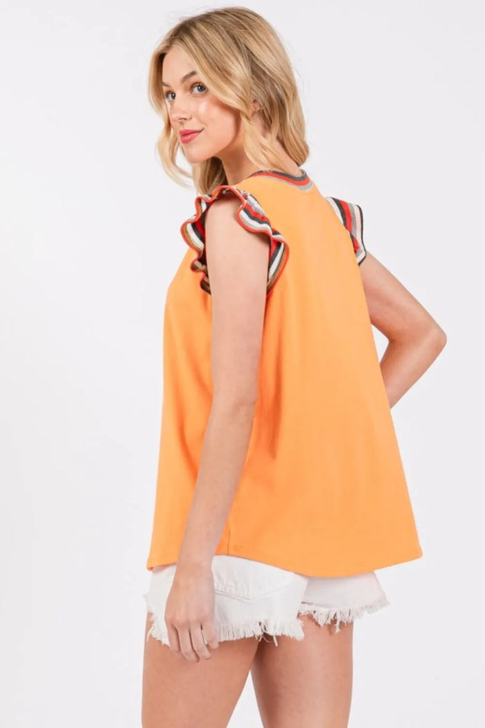 Ces Femme Contrast Striped Sleeveless Round Neck Top - Brittney MADE