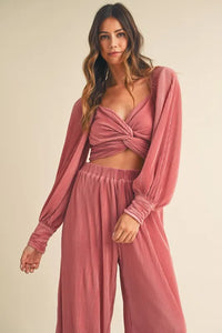 MABLE Front Twisted Long Sleeve Top and Pants Set - Brittney MADE