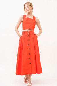 And The Why Button Front Pleated Midi Skirt - Brittney MADE