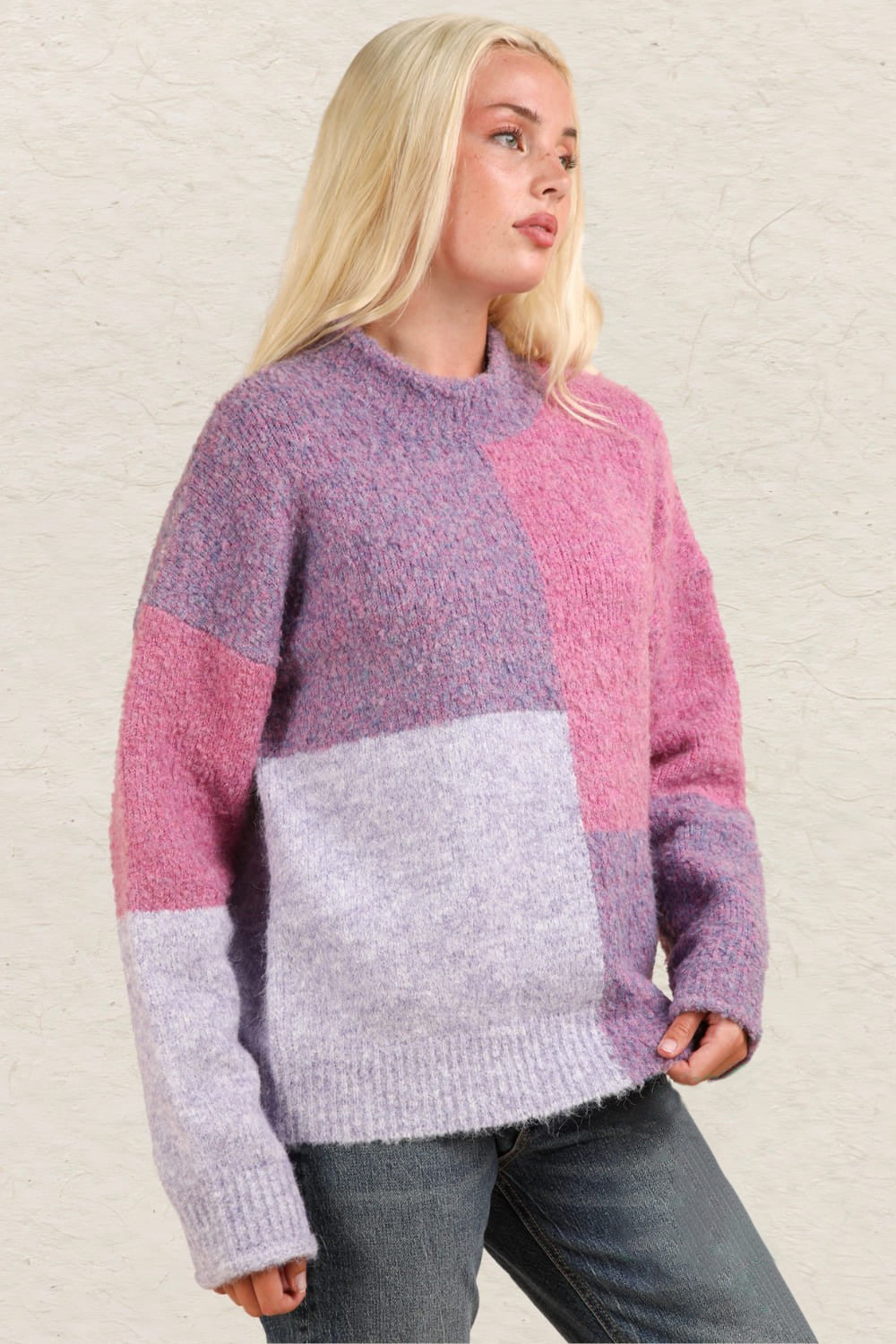 VERY J Color Block Mock Neck Drop Shoulder Sweater - Brittney MADE