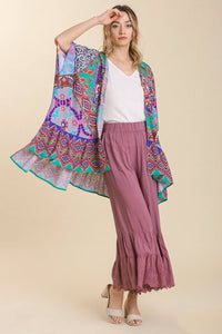 Umgee Full Size Mixed Print Ruffle Hem Open Front Cover Up Plus Size - Brittney MADE