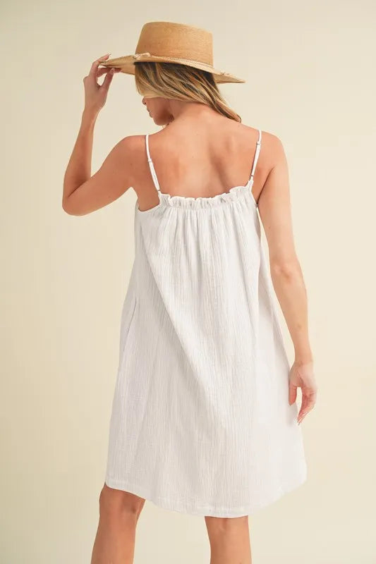 Aemi + Co Embroidered Trim Gauze Square Neck Mini Cami Dress - Brittney MADE
