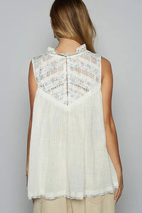 POL Lace Detail Floral Sleeveless Rayon Gauze Top - Brittney MADE