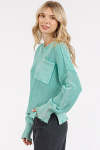 Mittoshop Distressed Hem Round Neck Dropped Shoulder Sweater - Brittney MADE