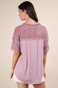VERY J Oversized Contrast Knit Comfy Casual Top - Brittney MADE
